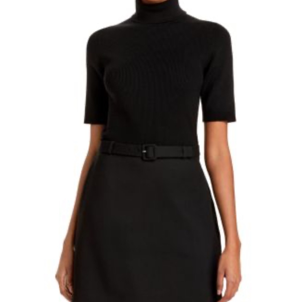 Theory Black Belted turtleneck dress